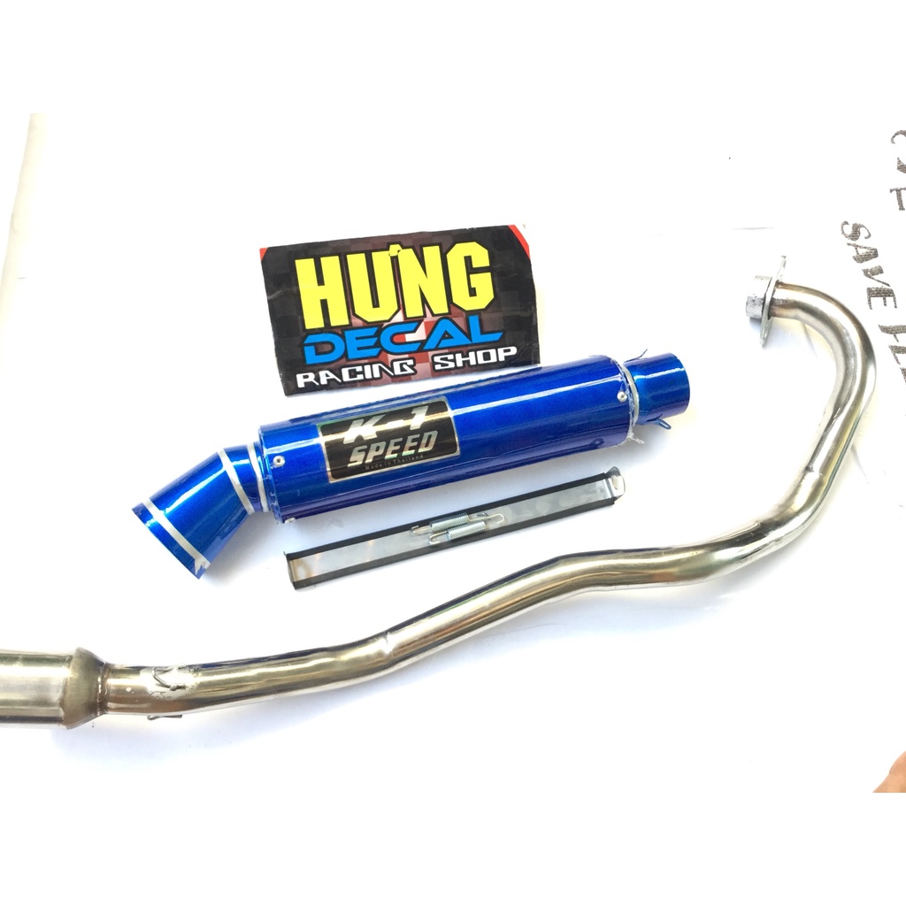 Pô k1 SUPPER XANH full cổ inox thẳng găn cho nhiều loại xe
