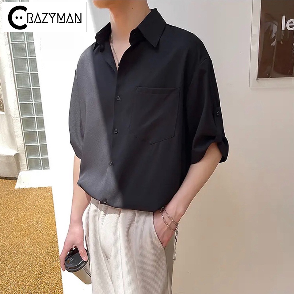 Áo sơ mi nam tay ngắn unisex form rộng phong cách Hàn Quốc , áo sơ mi nam tay lỡ 3 màu trắng đen nâu