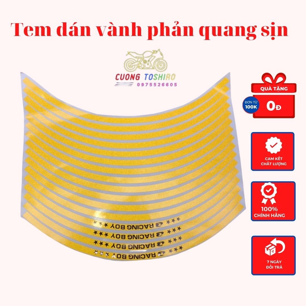 Tem phản quang in chữ Racingboy dán vành xe chính hãng 3M kiểu màu xanh đỏ trắng vàng chống nước dính cực chắc