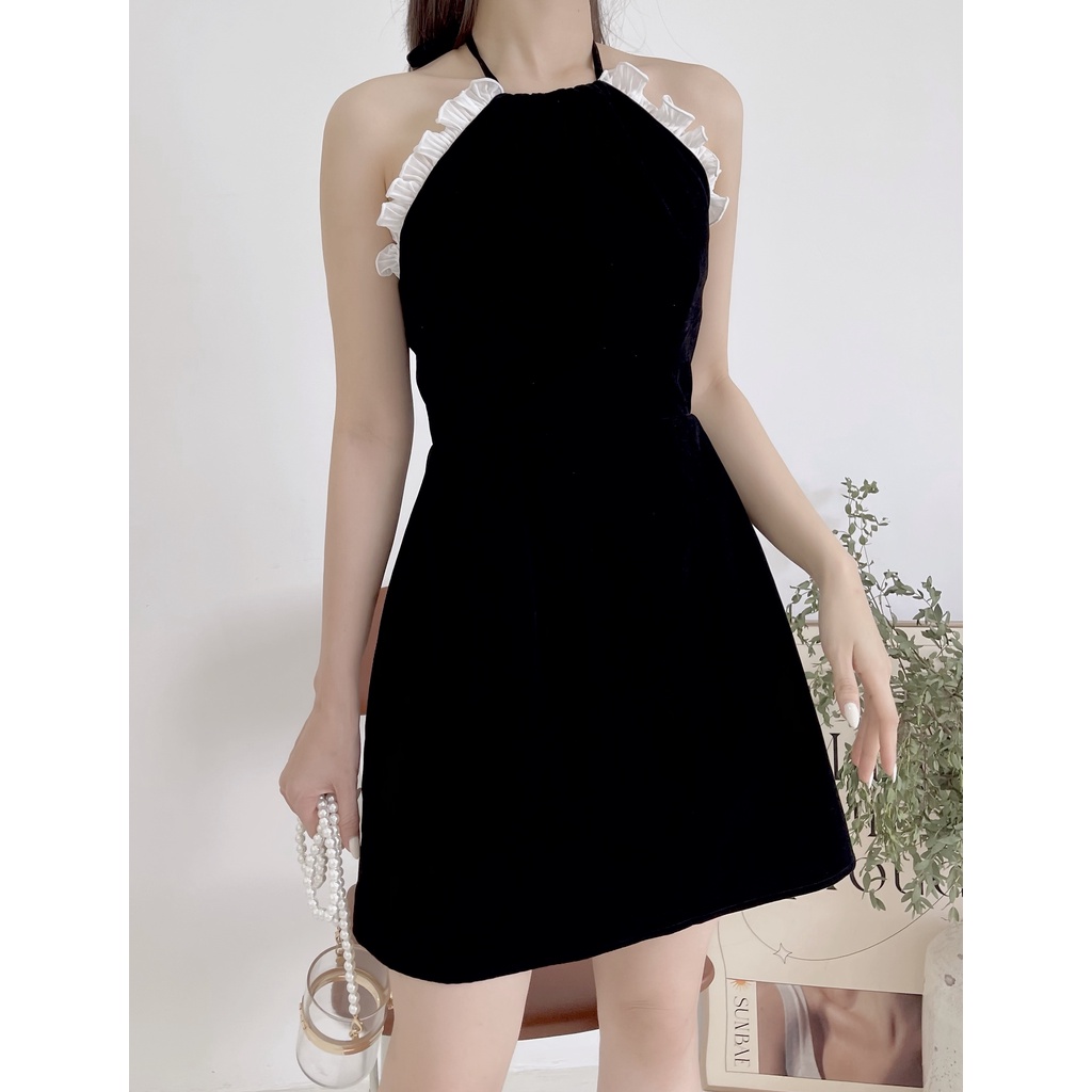 Đầm cổ yếm HEYBEE chất liệu nhung cổ phối bèo siêu xinh (2 màu) - GEMMA DRESS HT717. | BigBuy360 - bigbuy360.vn