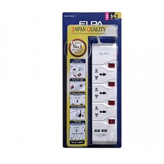Ổ cắm 3 ổ điện, 4 công tắc, 3m, 2xusb elpa esu-vni33 - trắng