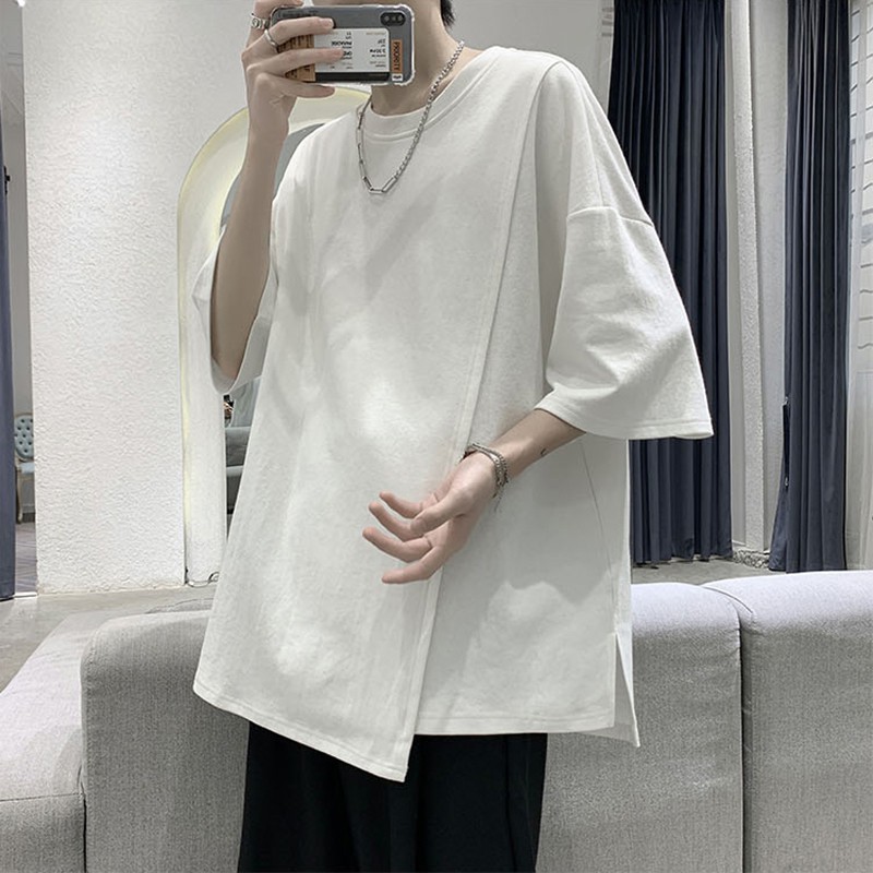 Áo thun Unisex Oversize xẻ tà - vát chéo trơn XINXO