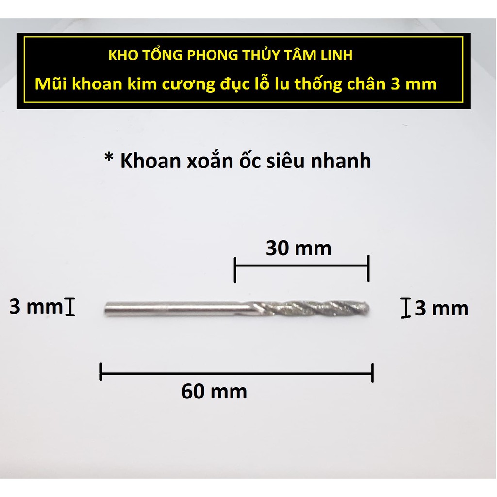 Mũi khoan kim cương loại xoắn chuyên dụng khoan đá chạm khắc ngọc hàng cao cấp| Kho tổng Phong Thủy Tâm Linh