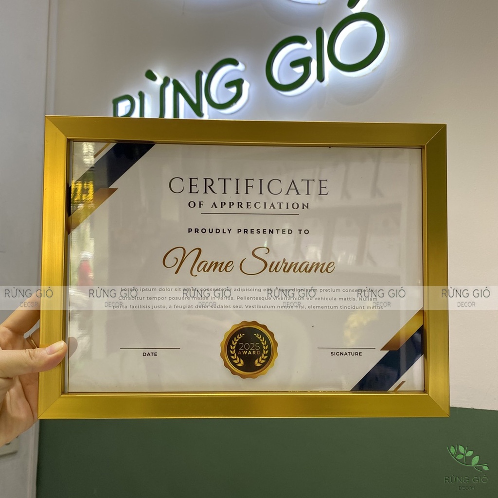 Khung bằng khen A4 Vàng đồng xước BẢN viền 2CM  khung vinh danh, chứng nhận, khen thưởng