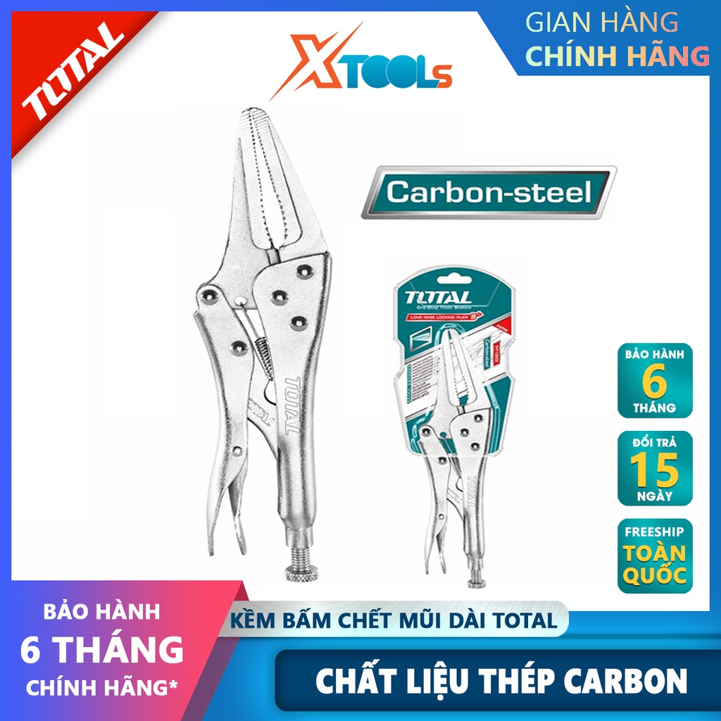 Kìm bấm chết mũi dài TOTAL THT19902 kềm bấm mỏ dài Độ mở tối đa 65mm, Chất liệu Thép, quy cách 9&quot; kẹp hoặc giữ chặt vật,