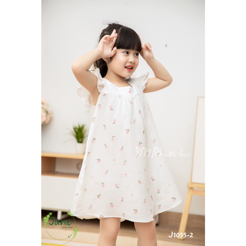 Đầm Bé Gái MàuTrắng Vải Muslin Tay Cánh Tiên MS_J1035💥Chất liệu xô đũi cao cấp,thấm hút, thương hiệu June With Love💥