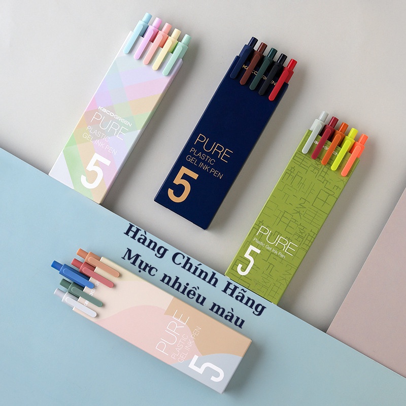 Bộ 5 bút gel KACO PURE mực nhiều màu ngòi 0,5mm (Hàng Chính Hãng)