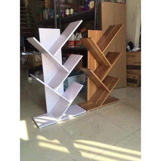 Kệ sách 3 tầng để bàn hình xương cá vân gỗ, BH 3 tháng