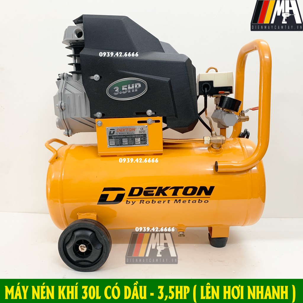 Máy nén khí 30l có dầu 3.5HP chính hãng Dekton Model DK-30L, công suất 2500w, lên hơi nhanh, giá tốt