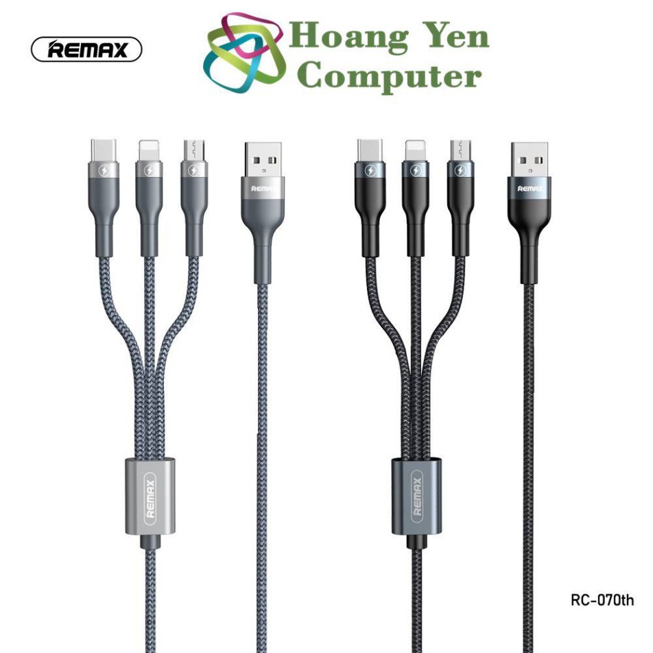 [MẪU MỚI] Cáp Sạc Remax 3 Đầu IPHONE - MICRO USB - TYPE C Dây Dù RC-070TH