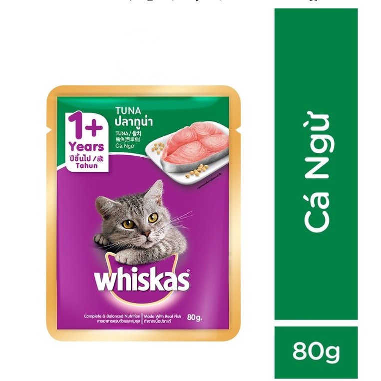 Thức ăn pate cho mèo lớn Whiskas gói 80g - 5 vị