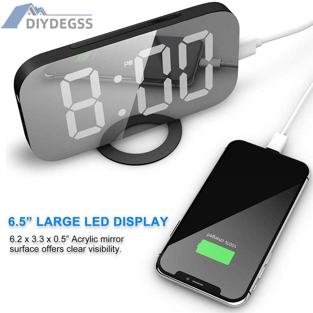 Diydegss2 Multifunction LED Dual USB Digital Alarm Clock Snooze Desktop Sensor Clock