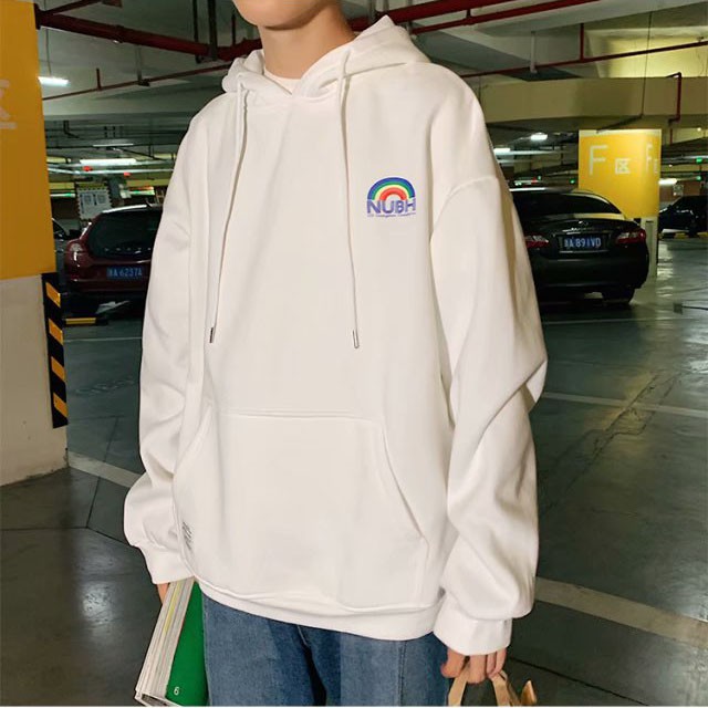 Áo Hoodies Tay Dài Hoạ Tiết Cầu Vồng Phong Cách Hàn Quốc Size M-3Xl