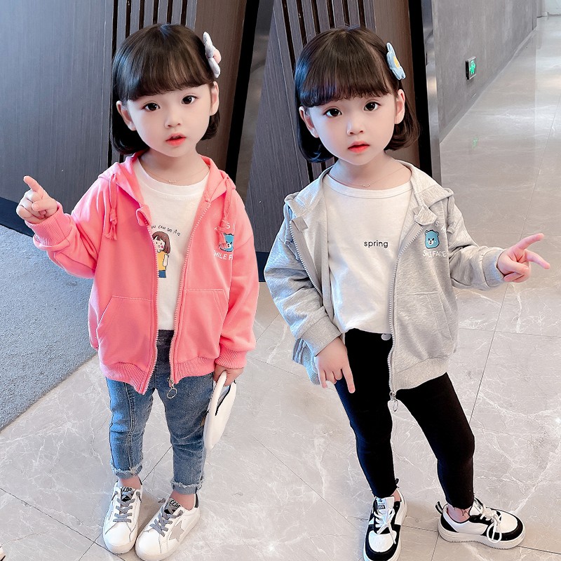 Áo khoác có mũ in hình dễ thương thời trang xuân thu cho bé gái 0-5 tuổi 2022 tuổi