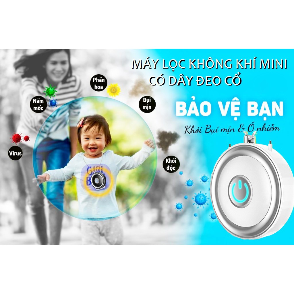 Máy lọc không khí mini đeo cổ, tạo ion âm kháng khuẩn