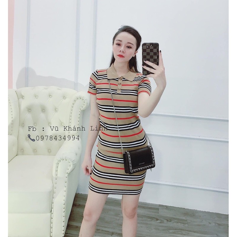 Đầm váy len cổ bẻ dáng suông kẻ BBR | BigBuy360 - bigbuy360.vn