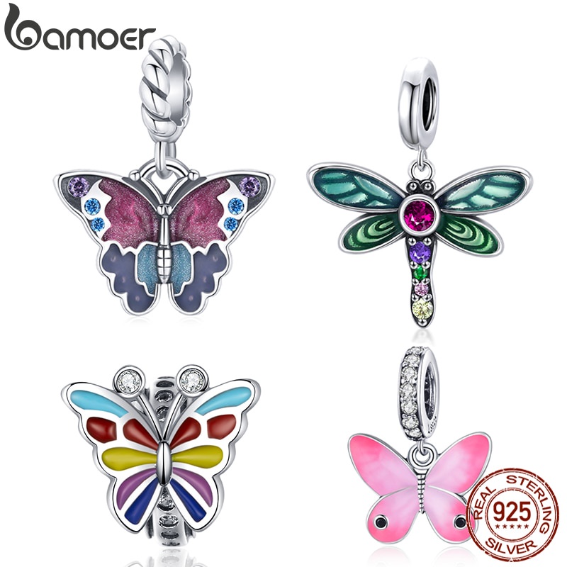 Mặt dây chuyền Bamoer Bằng Bạc 925 Tạo Hình Bướm Dành Cho Tự Làm Vòng Cổ Thời Trang
