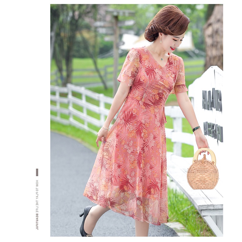 Đầm Tay Ngắn Dáng Rộng Phong Cách Phương Tây Thời Trang Mùa Hè Cho Nữ Trung Niên