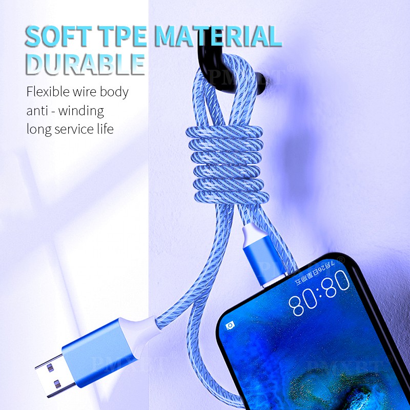 Dây Cáp Sạc Dữ Liệu Micro Usb Loại C Có Đèn Led Phát Sáng Cho Iphone