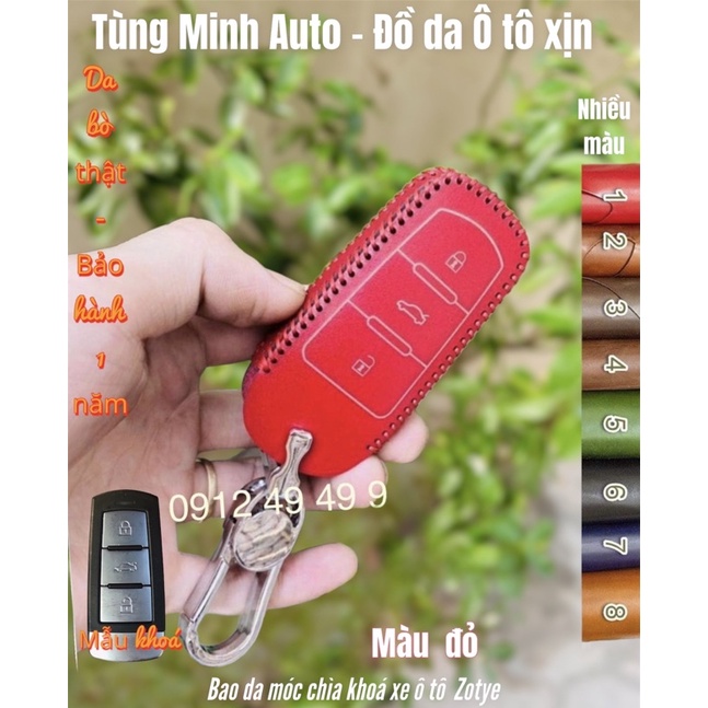 Bao da  ốp chìa khoá xe ô tô Zotye Z8, T 600, Z 500, Z 700, Domy X 5 da bò thật khâu tay