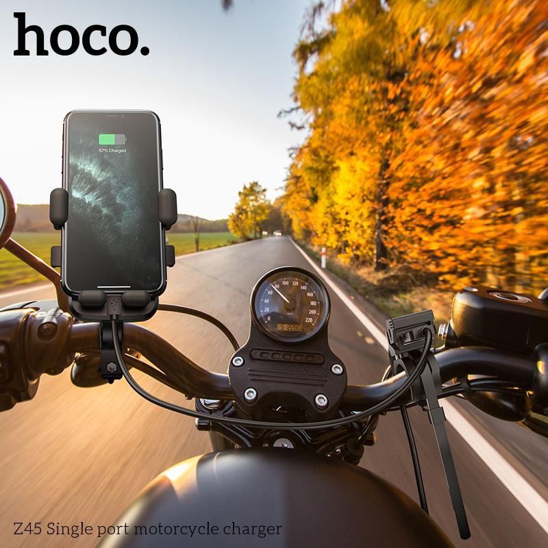 Bộ Tẩu Sạc Z45 cho xe máy, mô tô chống nước Hoco, có đầu cắm USB tiện dụng + Giá đỡ CA73 CA93 chính hãng chất lượng cao