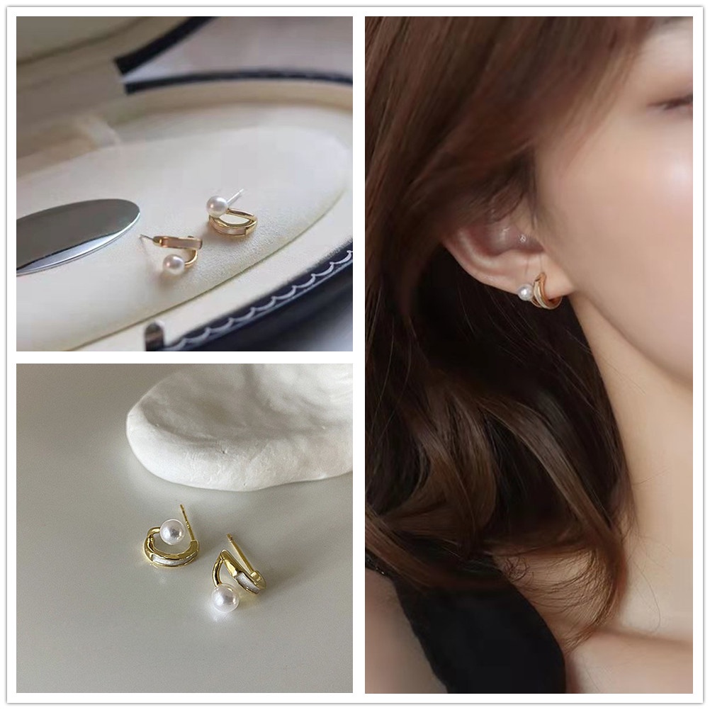 Bông Tai Đính Ngọc Trai Cao Cấp Phong Cách Retro Hàn Quốc