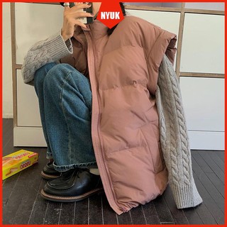 Áo khoác phao sát nách form rộng màu trơn trẻ trung cho nữ