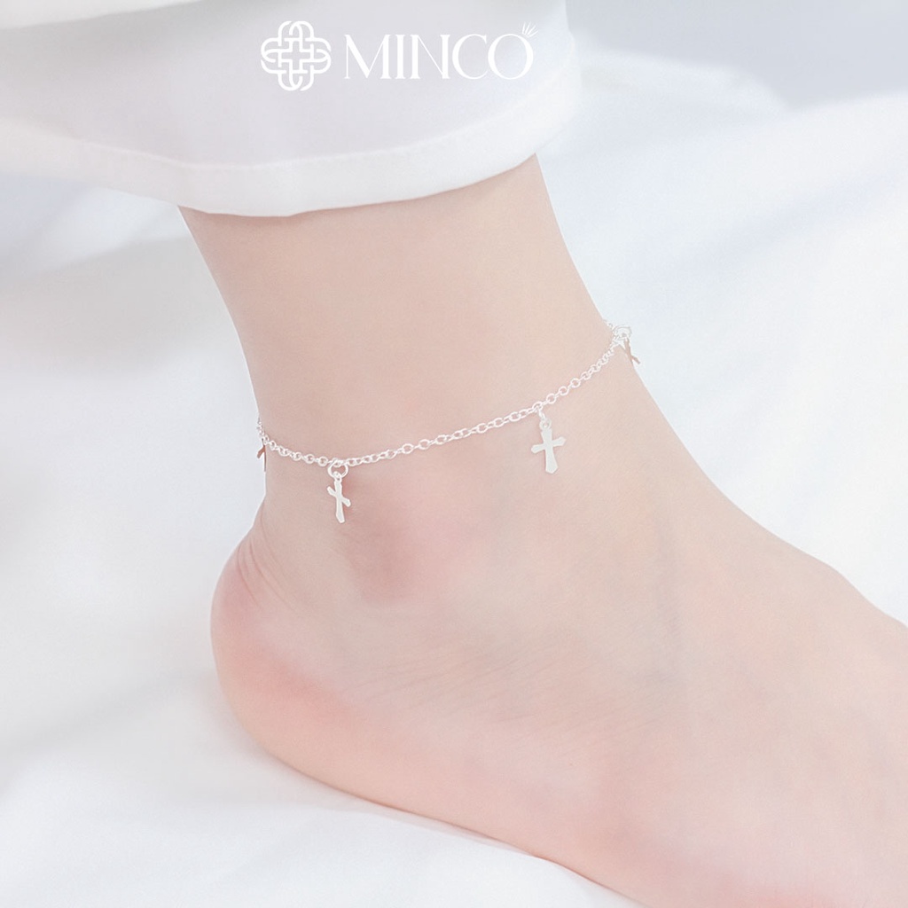 Lắc chân nữ charm thập tự Minco Accessories bạc xi s925 phong cách cá tính LC01