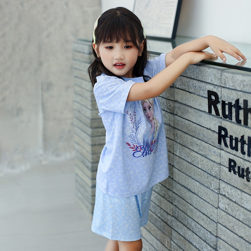 Bộ đồ ngủ mặc nhà tay ngắn vải cotton mỏng in hình công chúa Aisha dễ thương cho bé gái 2021