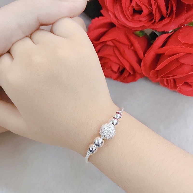 Lắc tay cho bé bạc ta THJ - Lắc tay bi cầu đá mềm mại , chắc chắn cho bé