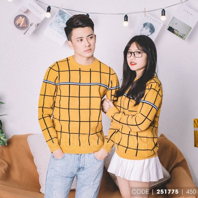 Áo len kẻ ô vàng hàng QCCC