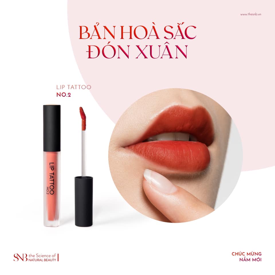 Son Kem Lì LIP TATTOO NO 2 SNB Sắc Đỏ Cam Tươi Trẻ 4,2gr