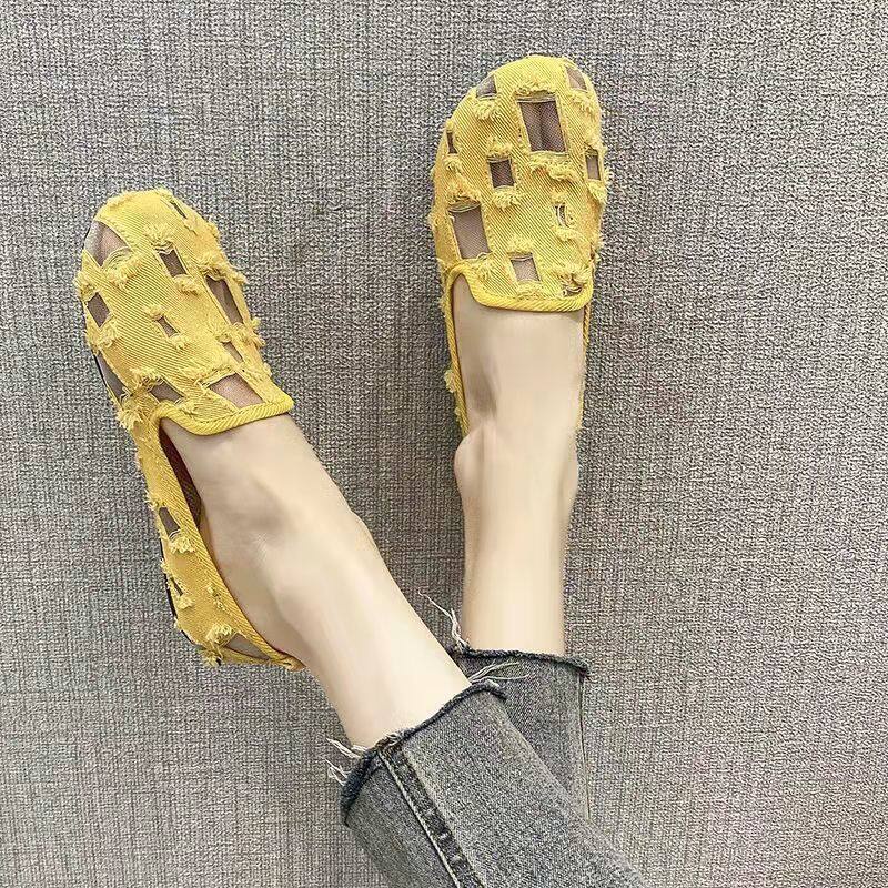 Giày Búp Bê Vải Lanh Đế Bằng Đục Lỗ Thoáng Khí Thời Trang Mùa Hè Hàng Mới 2022 Dành Cho Bạn Nữ