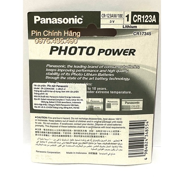 Pin CR123 CR123A Panasonic 3V Lithium Chính Hãng Vỉ 1 Viên