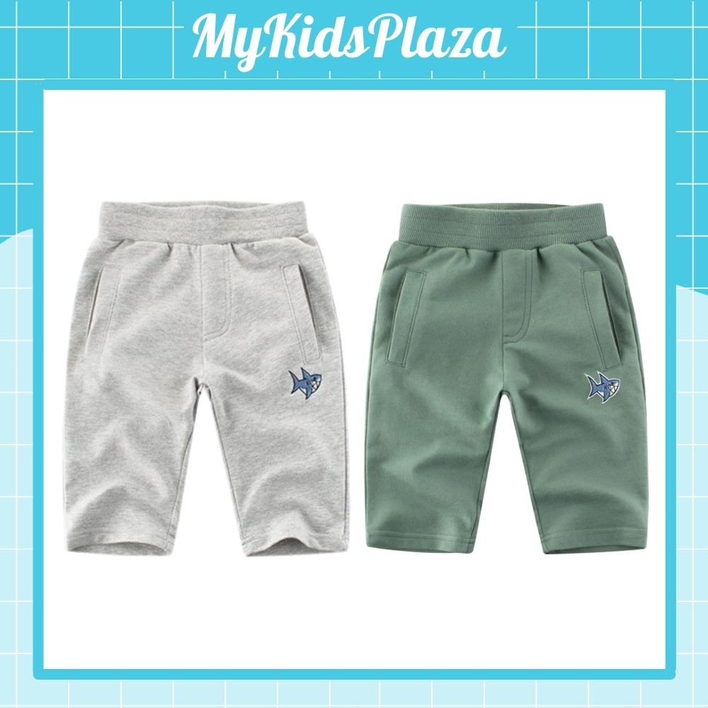 Quần Short Bé Trai Cotton Thêu Logo Cá Mập Dễ Thương Cho Bé 10-30kg