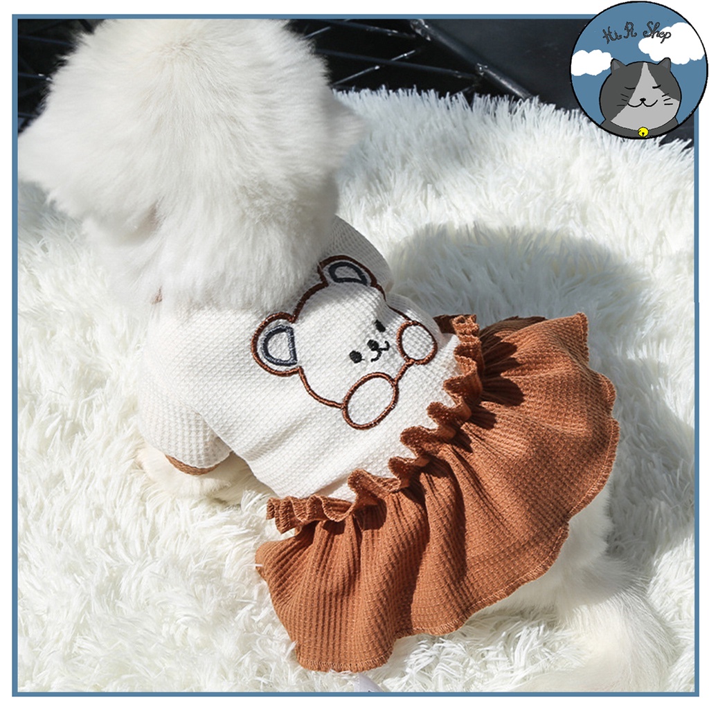 Áo Váy Cặp Đôi Chó Mèo Thú Cưng Phong Cách Hàn Quốc In Hình Gấu Dễ Thương Xuân Hè Dành Cho Thú Cưng