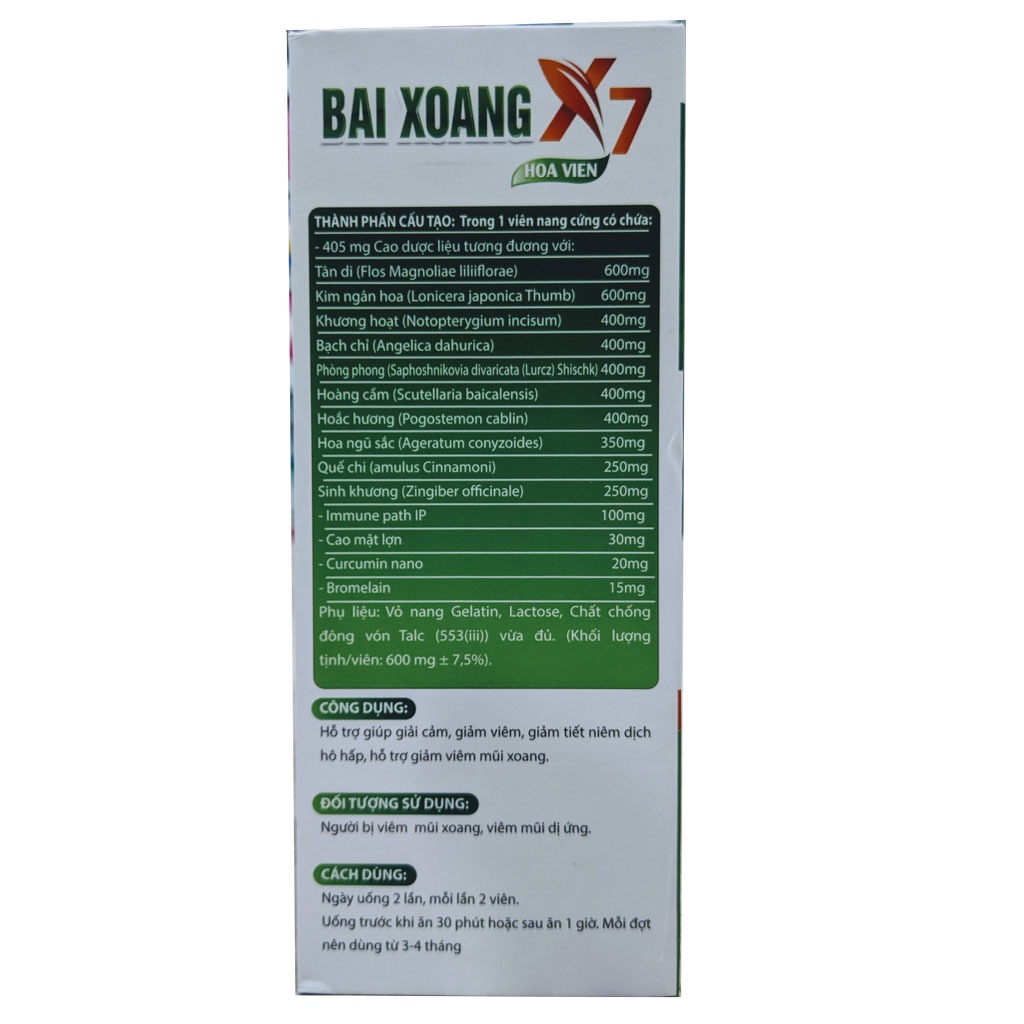 Bai Xoang X7 Hoa Viên, hỗ trợ giúp giảm viêm mũi, viêm xoang