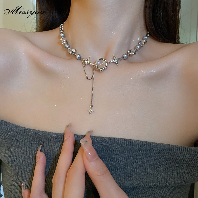 Vòng cổ DODDER bằng hợp kim hình chữ thập đính đá xinh xắn cho nữ
