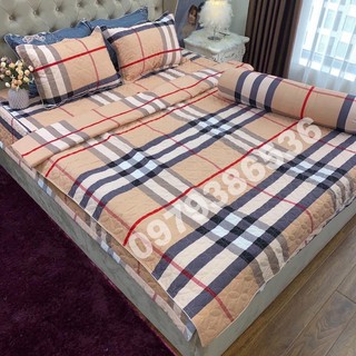 Trọn bộ ga phủ chần bông 5 món - kẻ vàng