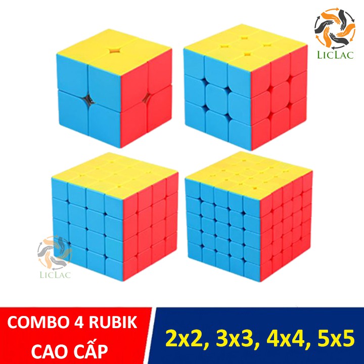 Bộ 4 Rubik Cube loại Không Viền CAO CẤP, Đồ chơi Rubik 2x2, 3x3, 4x4, 5x5 xoay mượt, bẻ góc tốt - LICLAC