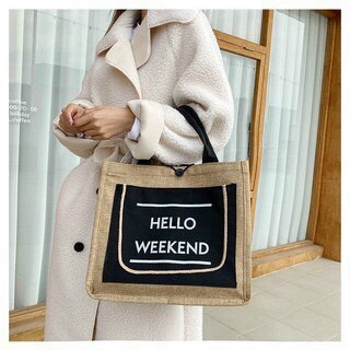 Túi cói họa tiết thổ cẩm, hello weekend