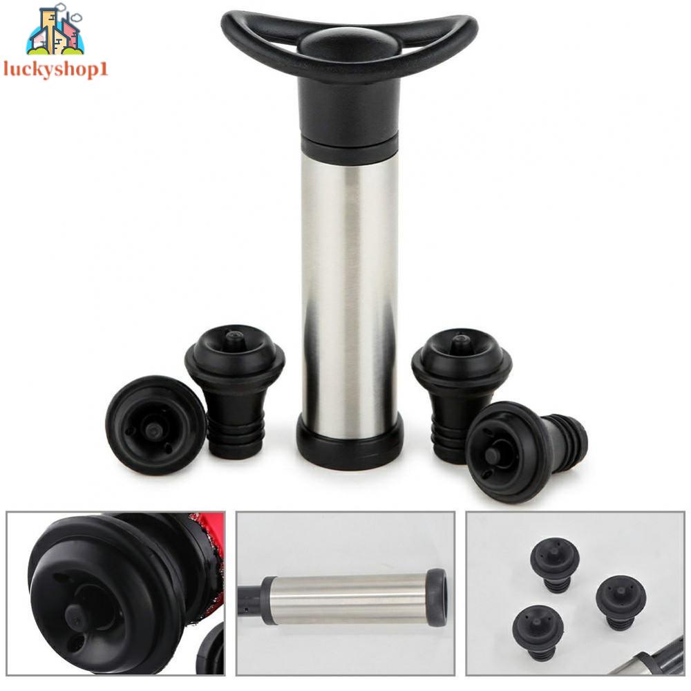 Bảo quản rượu vang Máy hút chân không với 4 nút đậy bằng thép không gỉ Nút chai rượu vang Bơm chân không Bơm rượu vang Bơm chân không Nút đóng chai rượu sâm banh