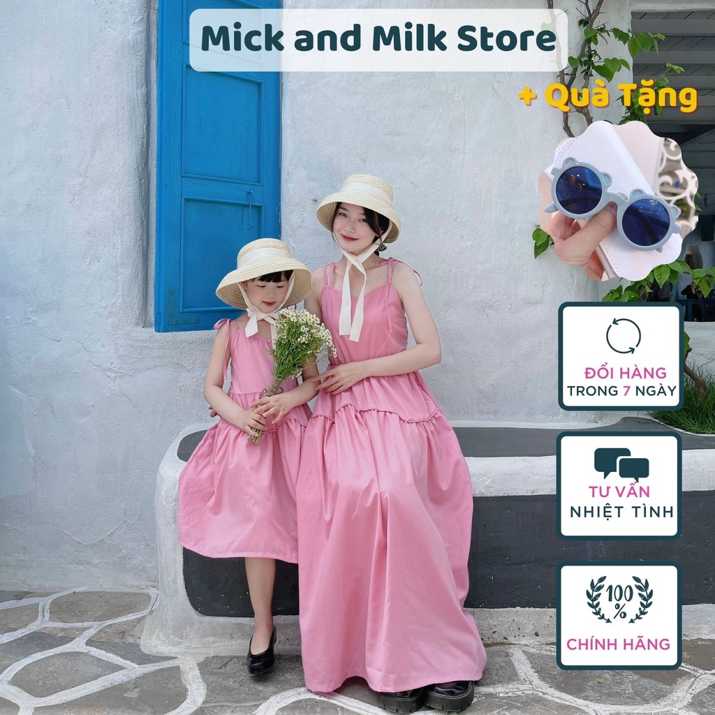 Đầm cho bé gái 1 đến 6 tuổi MICK AND MILK, Set váy đôi cho mẹ và bé chất thô cotton thoáng mát thiết kế dáng maxi dễ th