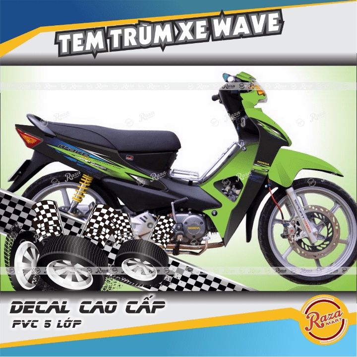 Tem trùm WAVE ALPHA 2016 màu xanh lá đen | Decal PVC 5 lớp cao cấp | Mã tem: WAV 337