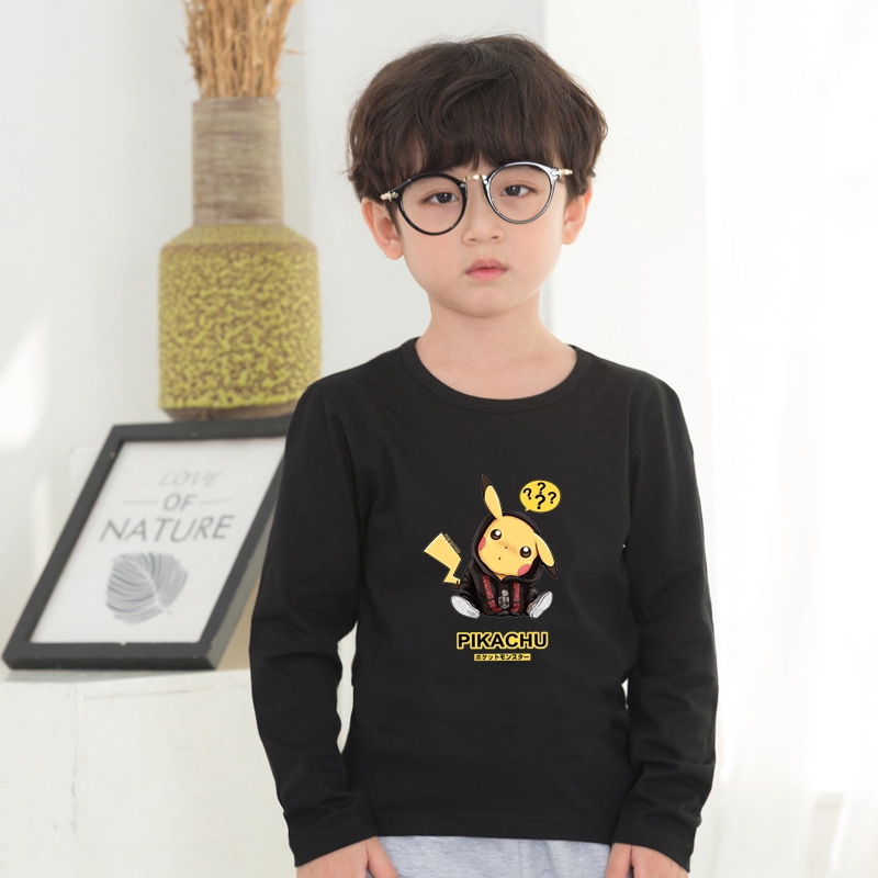 Áo Thun Tay Dài 9 Màu 100% Cotton Hình Pikachu Cho Bé