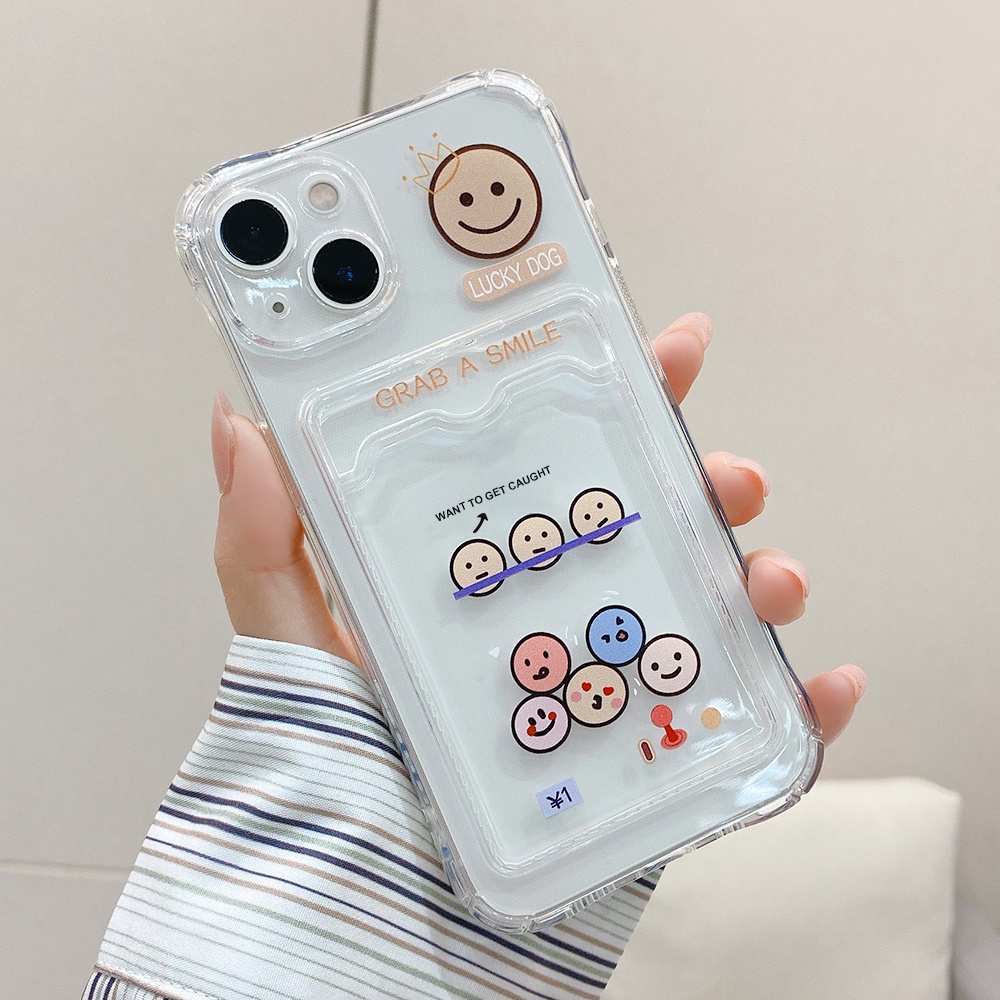 Ốp Điện Thoại Chống Sốc Có Ngăn Đựng Thẻ Hình Mặt Cười Dễ Thương Cho IPhone 11 12 Pro Max IPhone 13 Pro Max 7 8 Plus X XS Max SE 2020