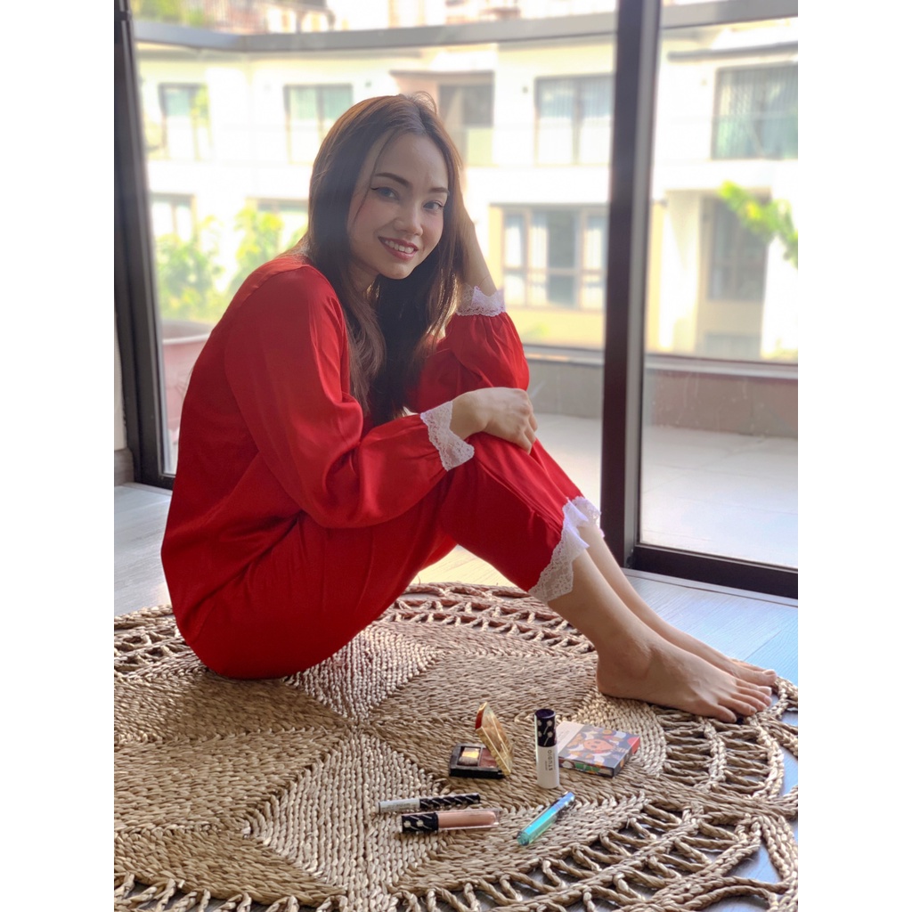 Bộ đồ ngủ dài ren ngang - Quần áo mặc nhà nữ -Lụa Latin cao cấp - Hàn Quốc- Mềm mịn, thoáng mát, sang trọng- Dihen17179 | BigBuy360 - bigbuy360.vn