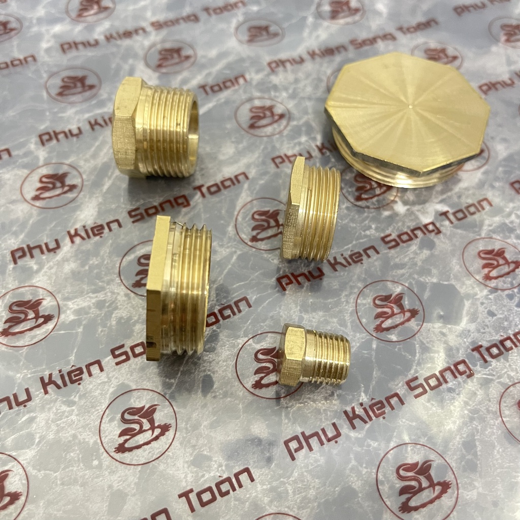 [BỊT REN NGOÀI] Nút đầu bịt ren ngoài ngặn chặn dòng chảy khí nén ren BSP - Bằng đồng (Brass pipe fitting plug cap male)