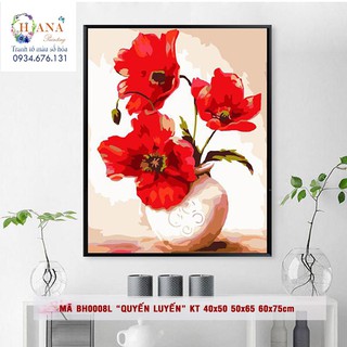 [sẵn có] Tranh tự tô màu theo số sơn dầu số hóa tự vẽ - Tranh hoa quyến luyến đỏ [có khung 40x50cm]