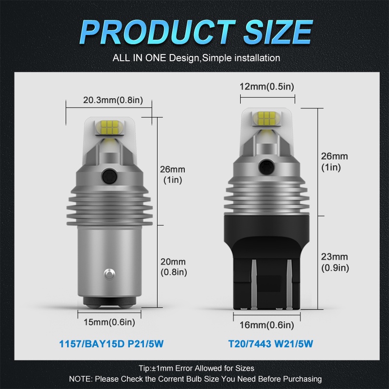 Set 2 đèn LED phanh MAXGTRS 2000LM 1157 BAY15D P21/5W 3570S 7443 W21 6000K cho xe hơi